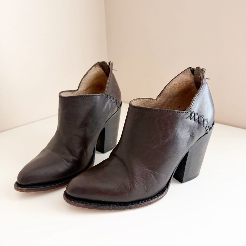 Freebird by Steven Steel leather ankle bootie in dark brown distressed leather 7